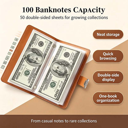 100-Transparent-Pocket Currency Collectors Album, Top-Grade PU Leather, Password Lock💵 - image 3