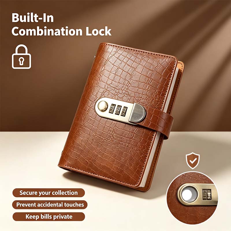 100-Transparent-Pocket Currency Collectors Album, Top-Grade PU Leather, Password Lock💵 - image 1