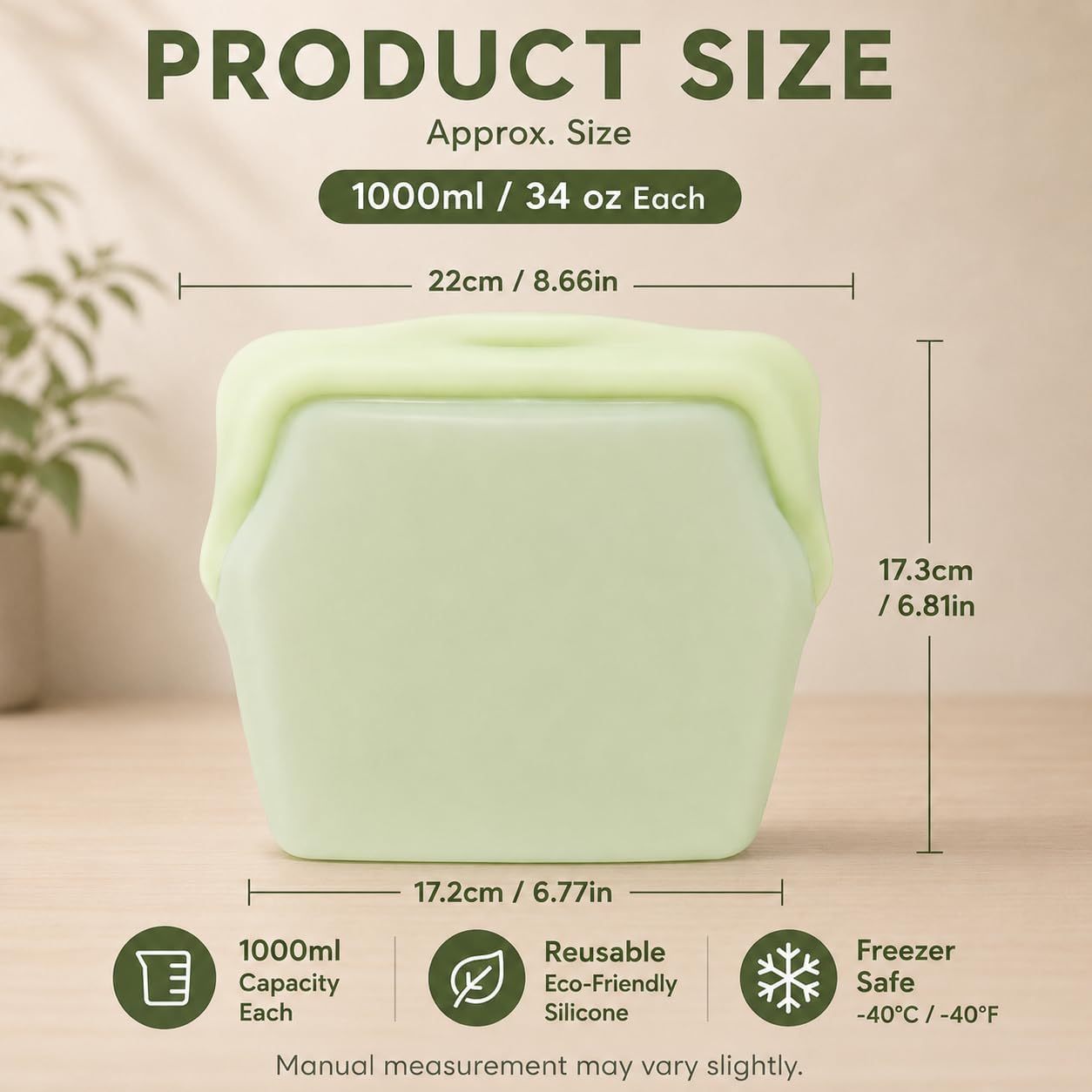 🛍️ 5 Pack Stand Up Silicone Food Storage Bags Leakproof - image 2