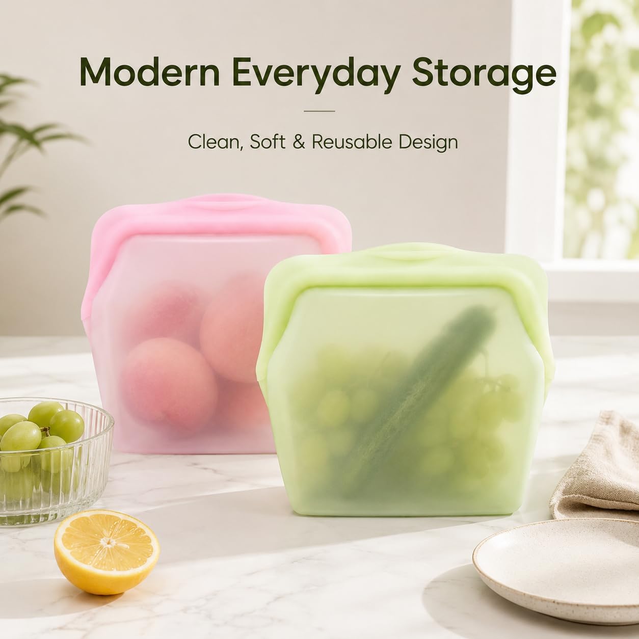 🛍️ 5 Pack Stand Up Silicone Food Storage Bags Leakproof - image 3