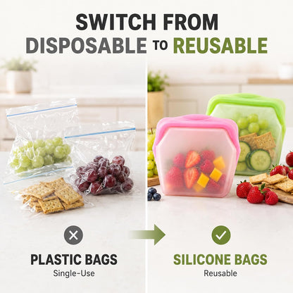 🛍️ 5 Pack Stand Up Silicone Food Storage Bags Leakproof - image 5