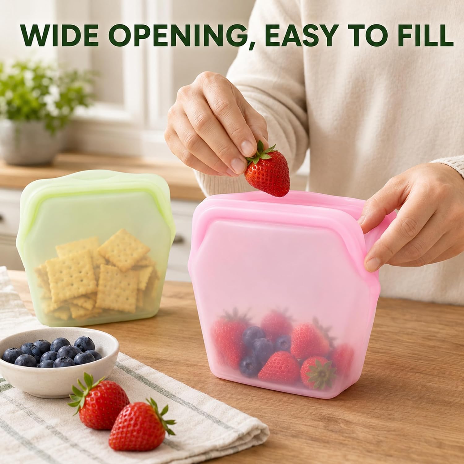 🛍️ 5 Pack Stand Up Silicone Food Storage Bags Leakproof - image 6