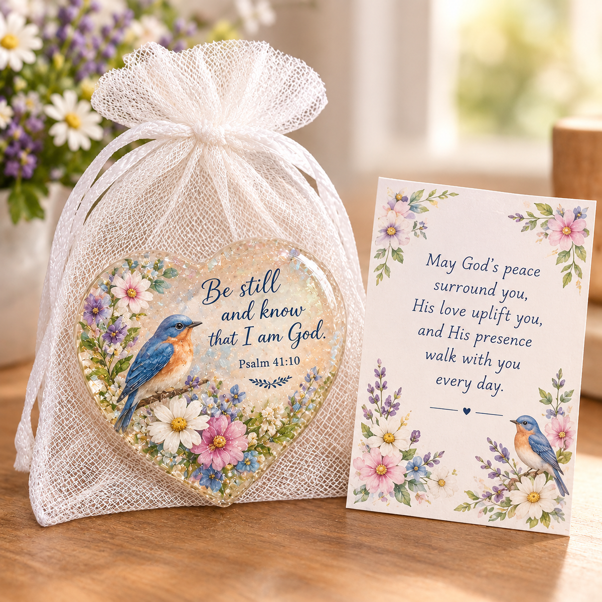 ✝️ Christian Faith Heart Keepsake with Prayer Card & Organza Bag