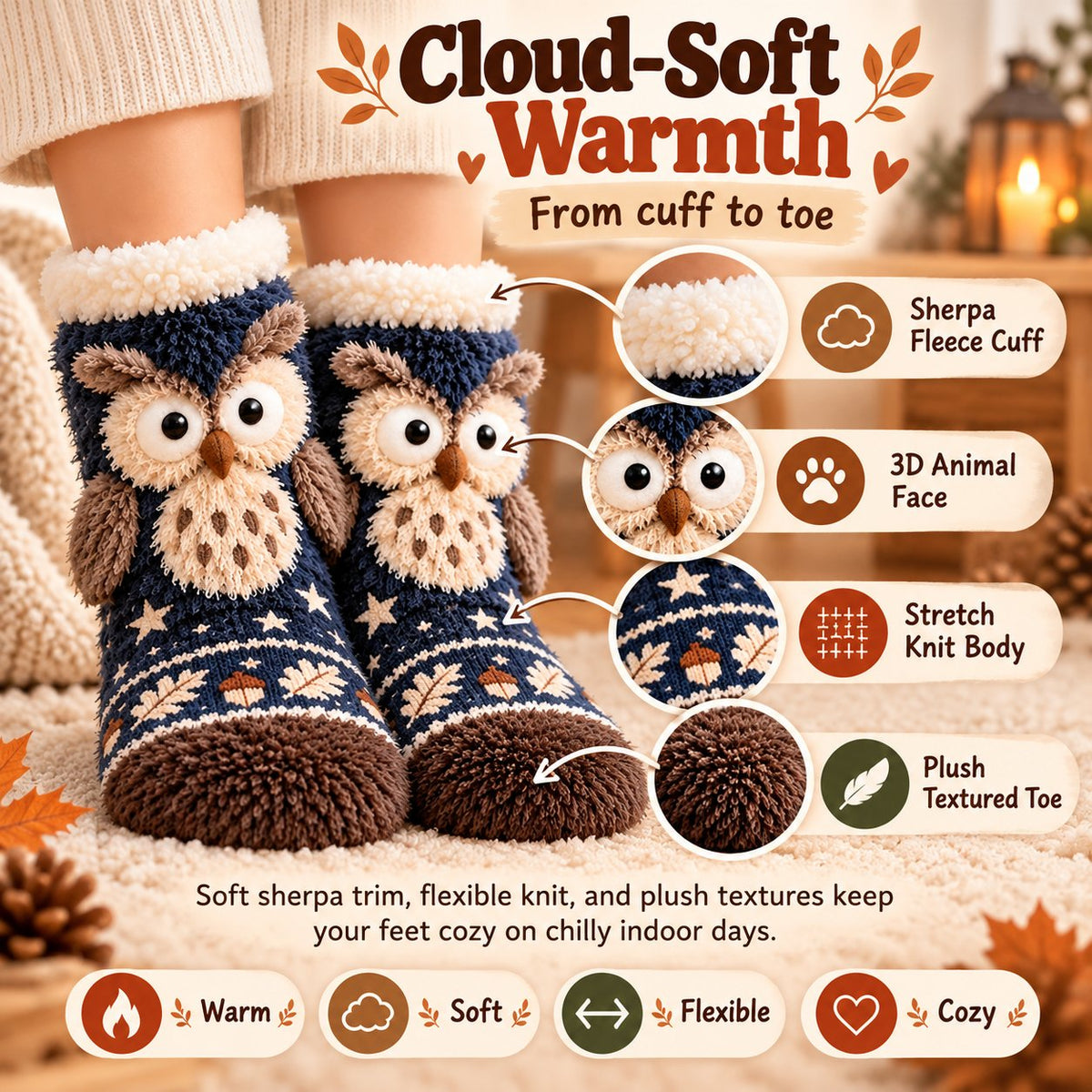🦊🐦Cozy Animal Fuzzy Slipper Socks – Cute & Warm House Socks🦦🦉