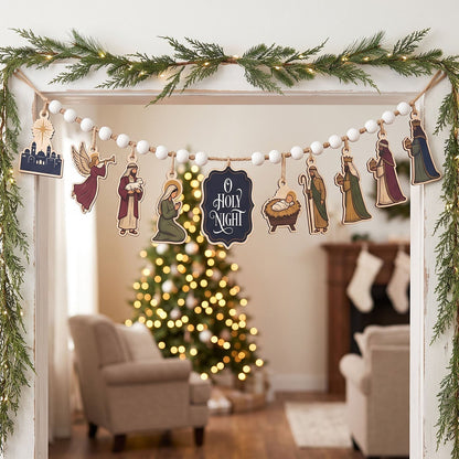 Nativity Scene Christmas Wooden Garland
