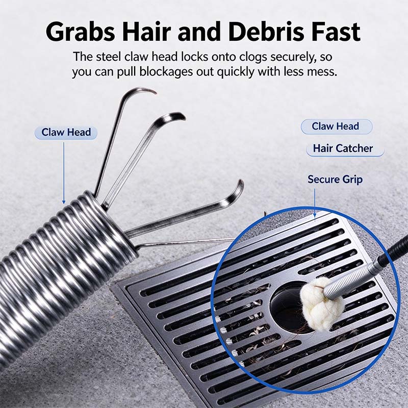 Drain Snake, Drain Clog Remover, 4 Claws Efficient Dredging Steel Wire Drain Hair Cleaner Tool 🪠