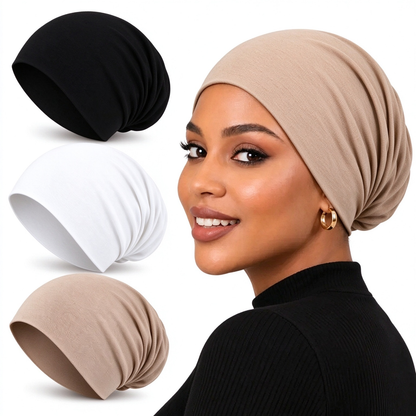 3-Pack Women's Solid Jersey Hijab Flat Top Cap, Lightweight Breathable Muslim Inner Headscarf 🧕✨