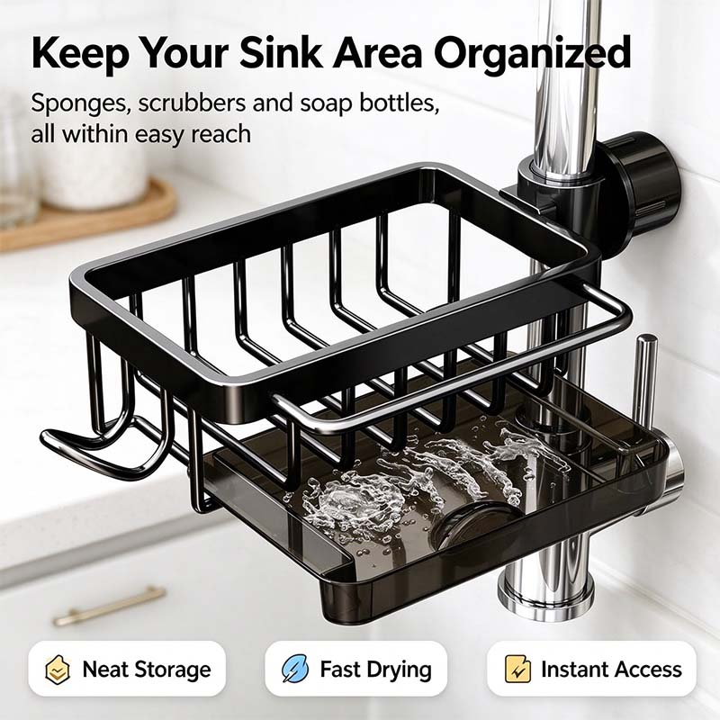 Sink Organizer Rack,Hanging Faucet Drain Rack with Drip Tray Stainless Steel 💧