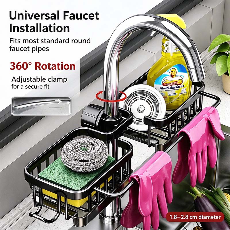 Sink Organizer Rack,Hanging Faucet Drain Rack with Drip Tray Stainless Steel 💧