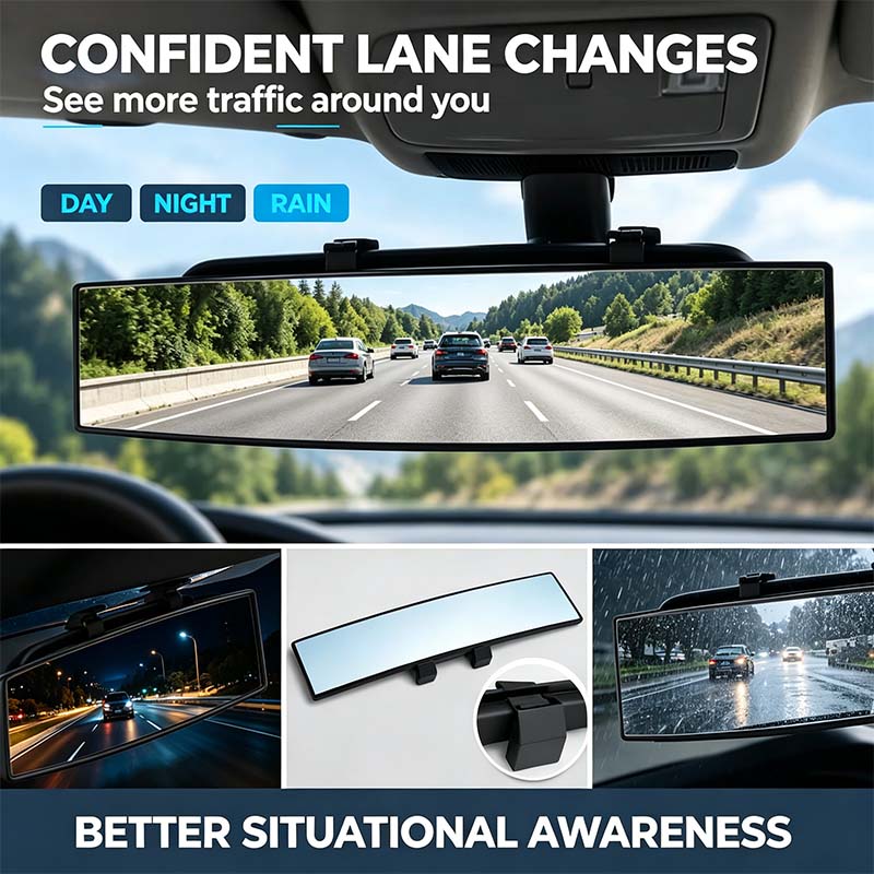 HD Convex Panoramic Rearview Mirror, Clip-On Car Interior Mirror ☀️