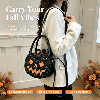 Spooky Jack-O-Lantern Pumpkin Crossbody Bag Novelty Spiderweb Stitching Handbag🎃 - image 1