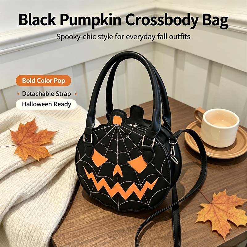 Spooky Jack-O-Lantern Pumpkin Crossbody Bag Novelty Spiderweb Stitching Handbag🎃 - image 5