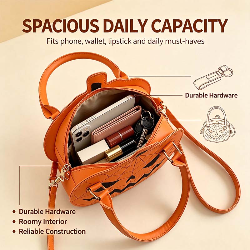 Spooky Jack-O-Lantern Pumpkin Crossbody Bag Novelty Spiderweb Stitching Handbag🎃 - image 4