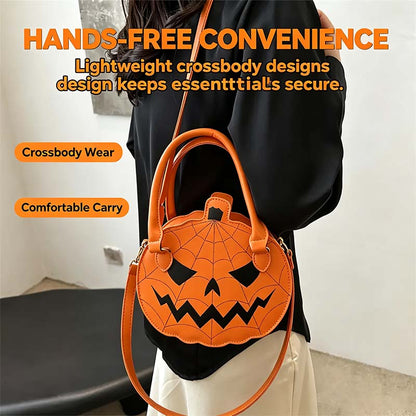 Spooky Jack-O-Lantern Pumpkin Crossbody Bag Novelty Spiderweb Stitching Handbag🎃 - image 6