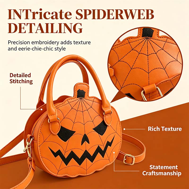 Spooky Jack-O-Lantern Pumpkin Crossbody Bag Novelty Spiderweb Stitching Handbag🎃 - image 3