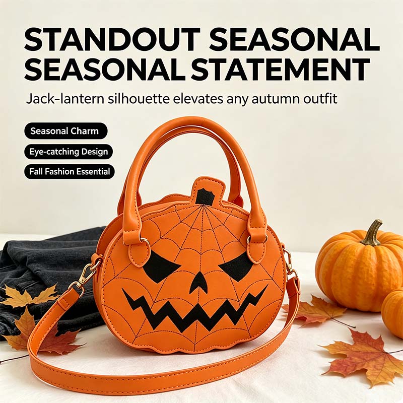 Spooky Jack-O-Lantern Pumpkin Crossbody Bag Novelty Spiderweb Stitching Handbag🎃 - image 2