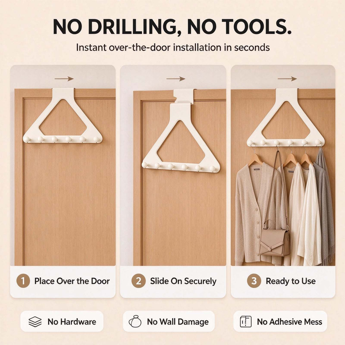 2 Pcs Over-the-Door Triangle Hanging Organizer - No-Drill Slide Installation🚪