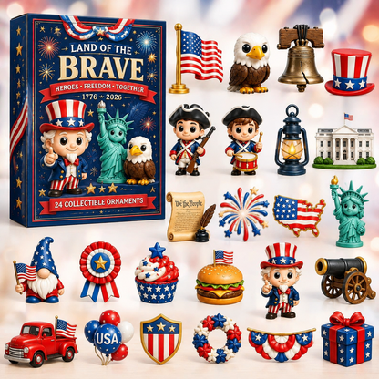 250 Years of American Spirit Acrylic Ornaments Advent Calendar, 24Pcs Patriotic Hanging Decor Gift Box
