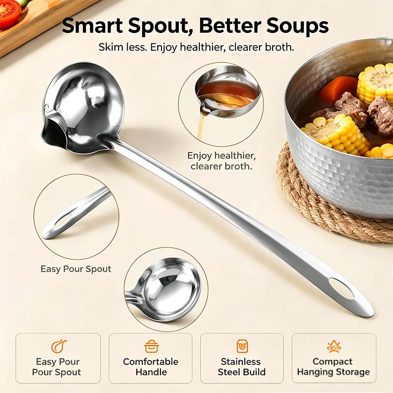 Stainless Steel Oil Separator Ladle - Mirror Polished, Ergonomic Handle Kitchen Gadget 🥣 - image 3