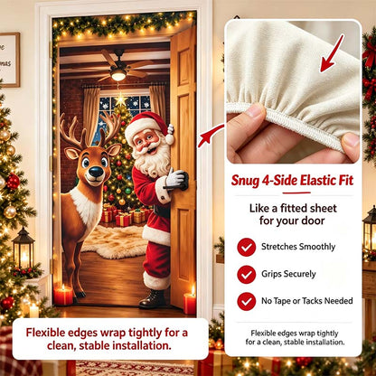 Christmas Door Cover - Stretch Fit Santa & Reindeer Door Decoration with 4-Side Elastic Edges🎅 - image 4