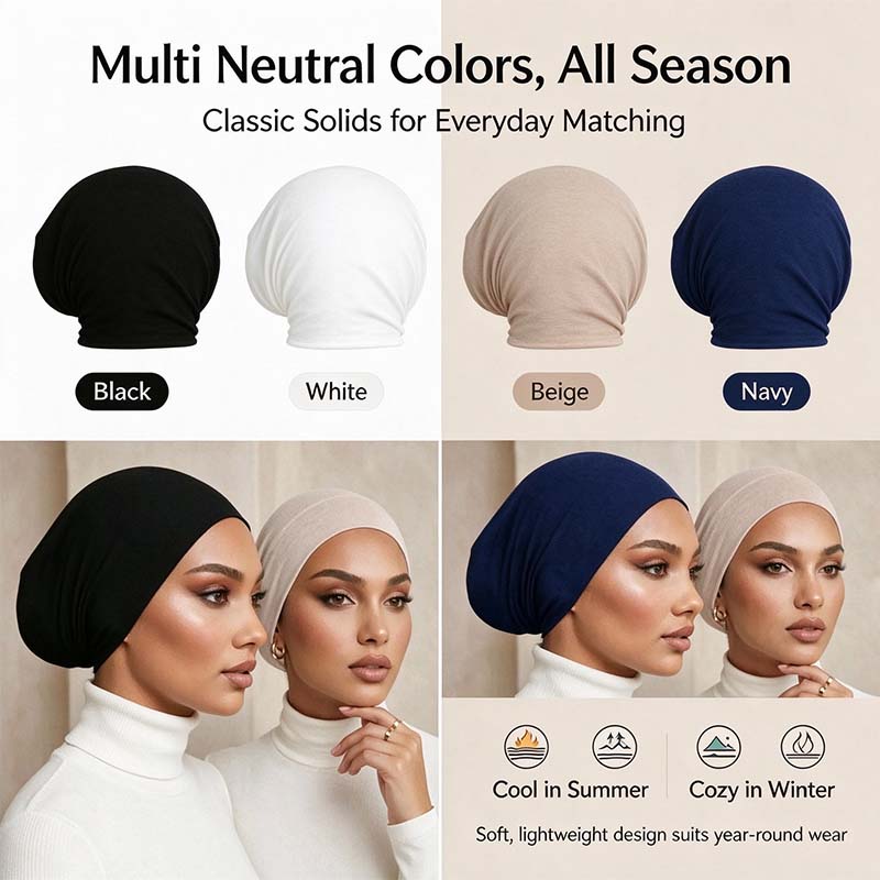 3-Pack Women's Solid Jersey Hijab Flat Top Cap, Lightweight Breathable Muslim Inner Headscarf 🧕✨