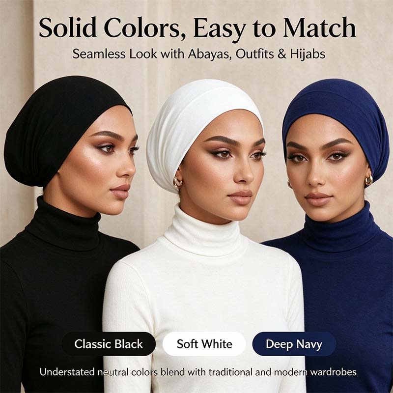 3-Pack Women's Solid Jersey Hijab Flat Top Cap, Lightweight Breathable Muslim Inner Headscarf 🧕✨