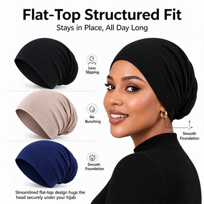 3-Pack Women's Solid Jersey Hijab Flat Top Cap, Lightweight Breathable Muslim Inner Headscarf 🧕✨