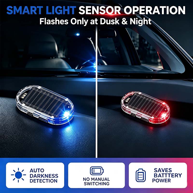 2PCS Solar Powered Fake Car Alarm Light, Auto Light Sensor LED Simulated Security Warning Light🚨 - image 4