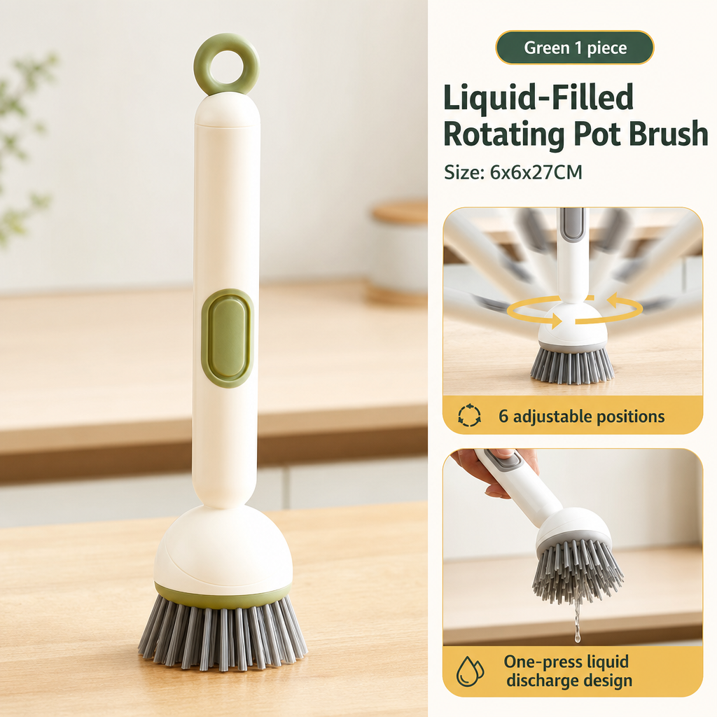 360° Rotating Soap Dispensing Dish Brush with Interchangeable Heads - image 2