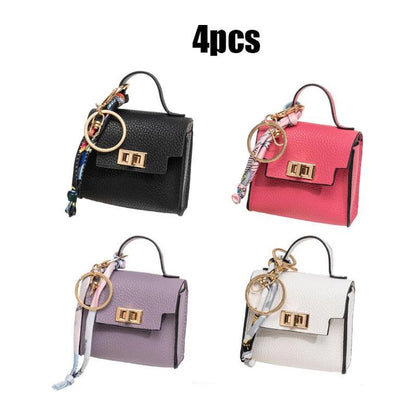 4pcs Mini Square Bag Pendant Keychain - High Quality Leather with Colorful Strap 🎒