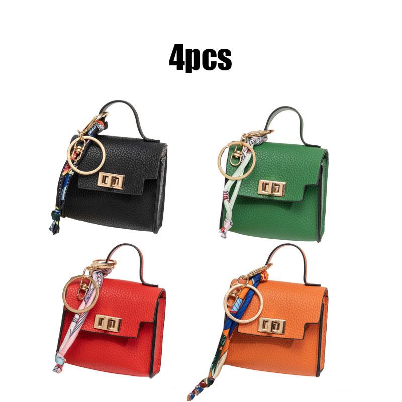 4pcs Mini Square Bag Pendant Keychain - High Quality Leather with Colorful Strap 🎒