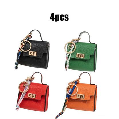4pcs Mini Square Bag Pendant Keychain - High Quality Leather with Colorful Strap 🎒