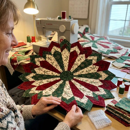 Set of templates for quilting poinsettia table decorations