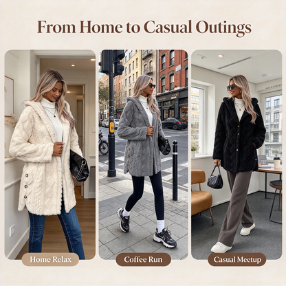 Women's Hooded Double-Sided Fleece Cardigan Long Sleeve Casual Warm Outerwear 🧥