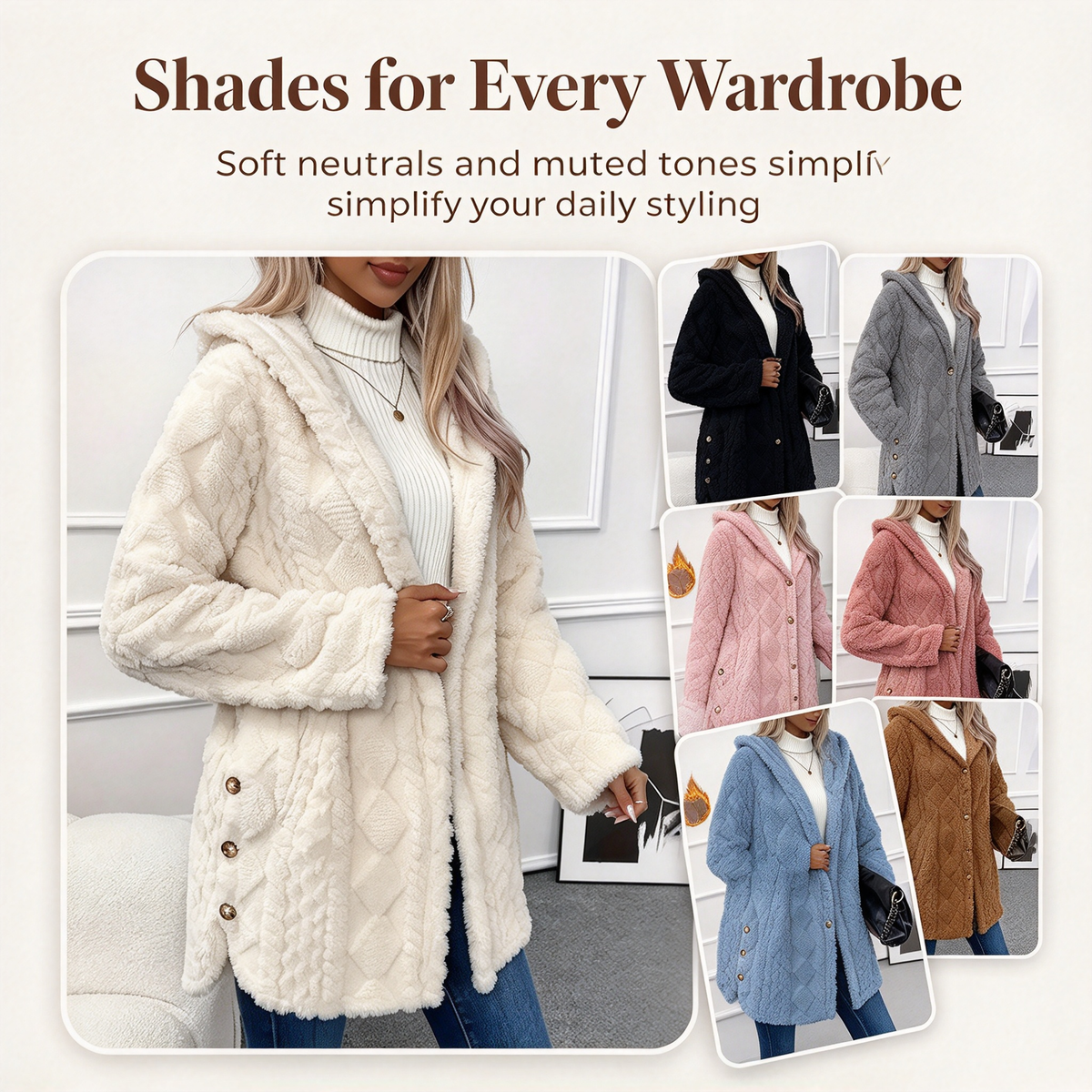 Women's Hooded Double-Sided Fleece Cardigan Long Sleeve Casual Warm Outerwear 🧥