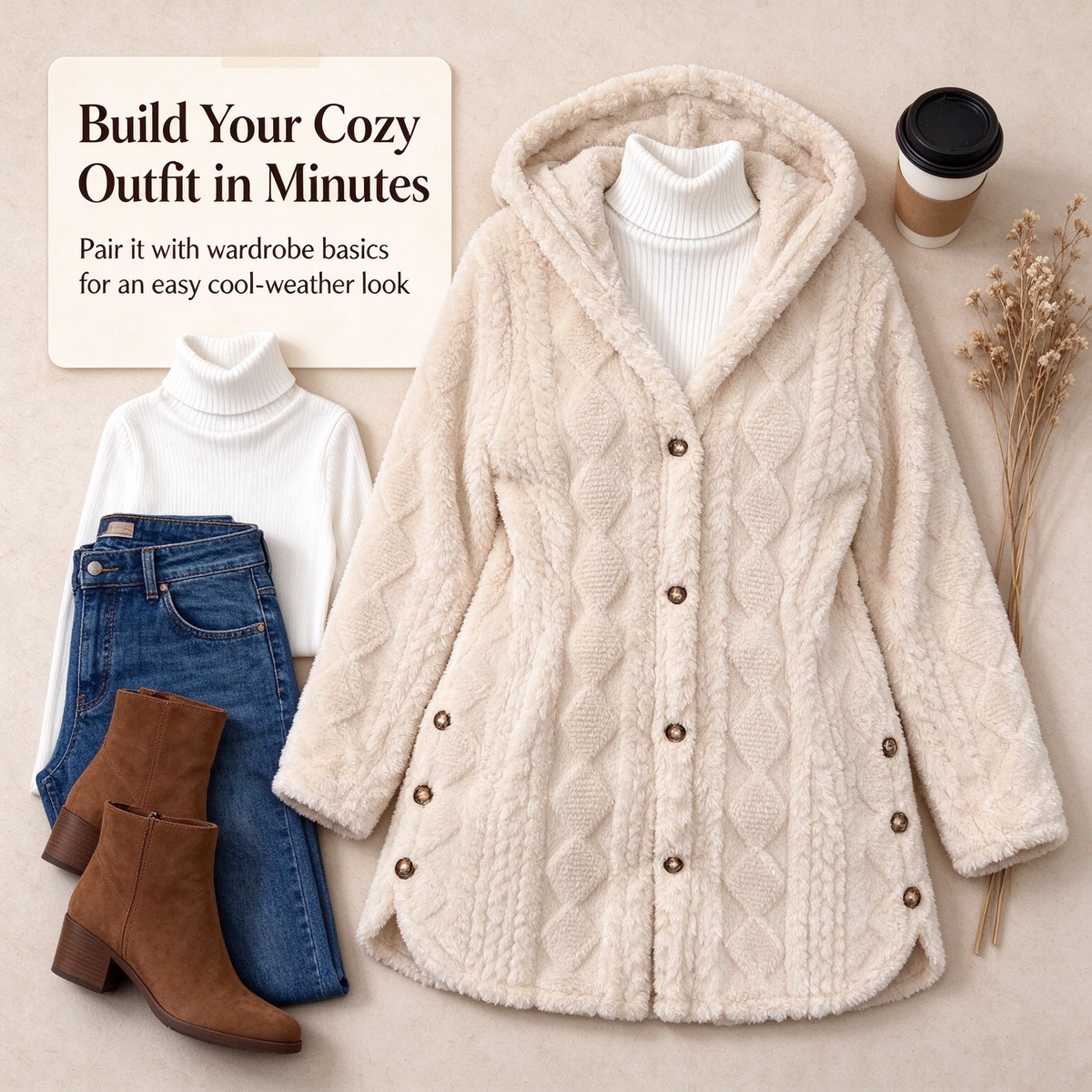 Women's Hooded Double-Sided Fleece Cardigan Long Sleeve Casual Warm Outerwear 🧥