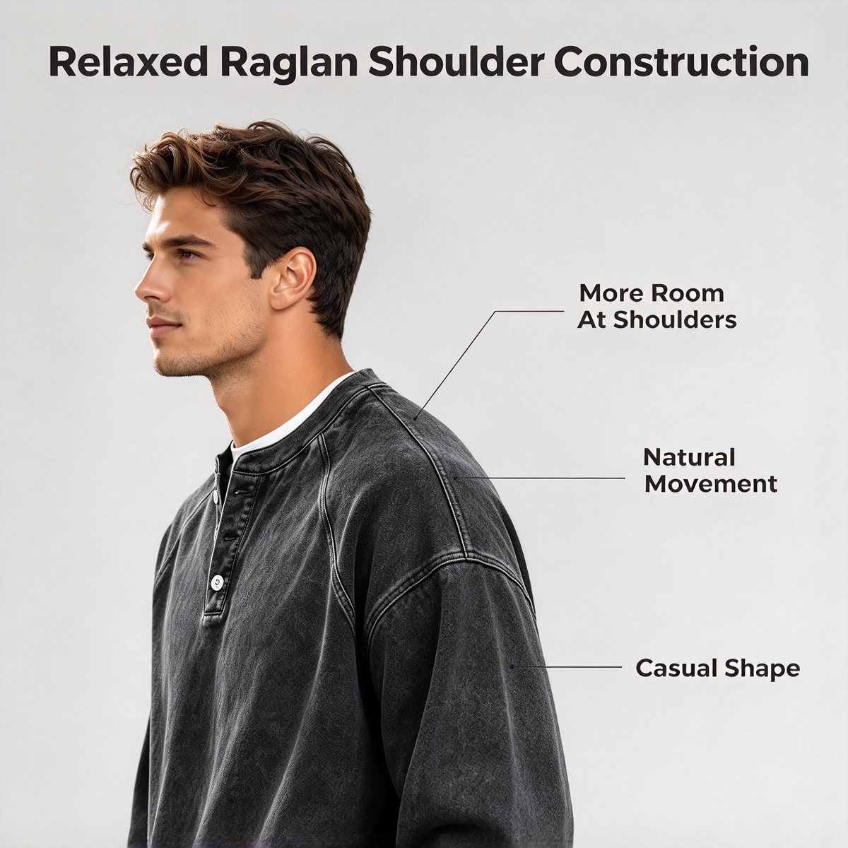 Men's Vintage Washed 3-Button Henley Long Sleeve Plain Pullover 🧥