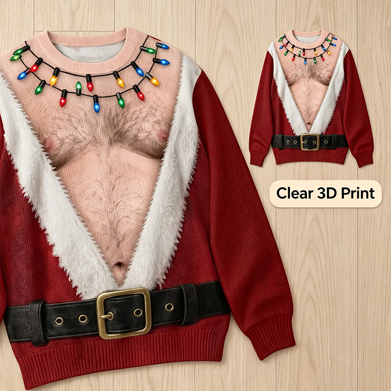 Funny Hairy Chest Santa Lights Ugly Christmas Sweater🎅 - image 2