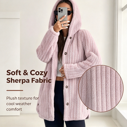Women’s Lightweight Plush Hooded Jacket, Warm Mid-Length Teddy Bear Cardigan 🧥