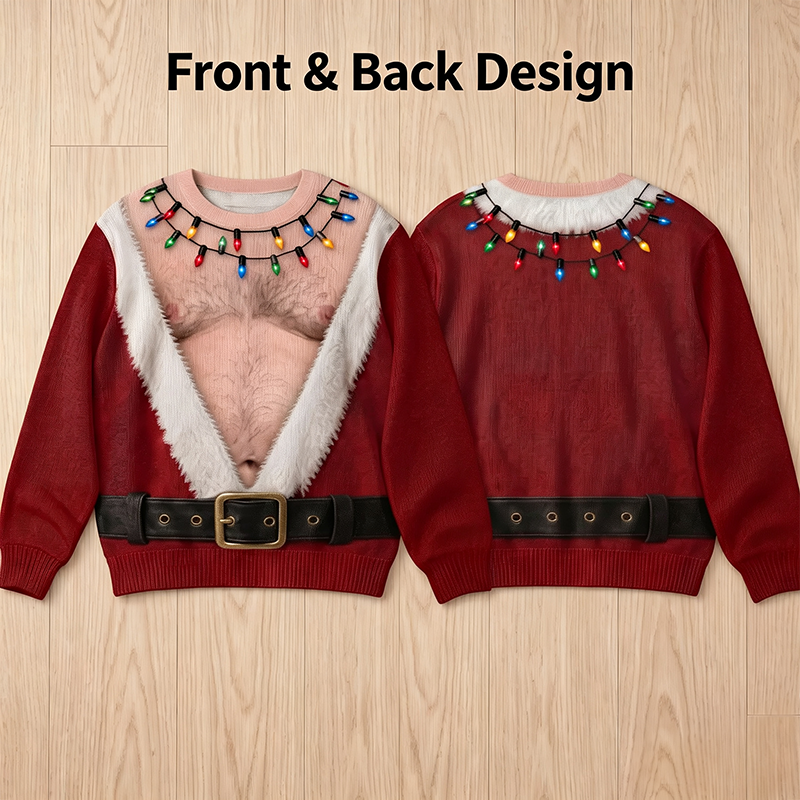 Funny Hairy Chest Santa Lights Ugly Christmas Sweater🎅 - image 8