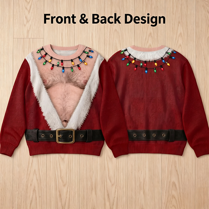 Funny Hairy Chest Santa Lights Ugly Christmas Sweater🎅 - image 8