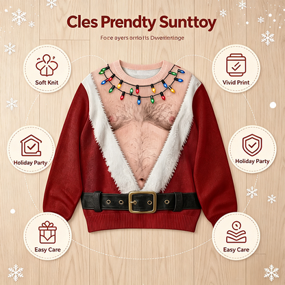 Funny Hairy Chest Santa Lights Ugly Christmas Sweater🎅 - image 9