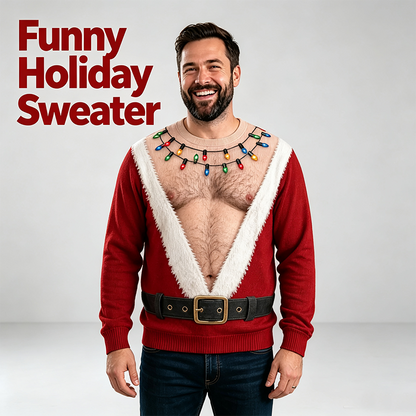 Funny Hairy Chest Santa Lights Ugly Christmas Sweater🎅 - image 10