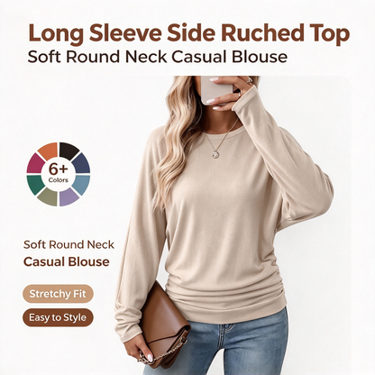 Womens Long Sleeve Shirts Ruched Hem Fall Tops Lightweight Sweaters ✨