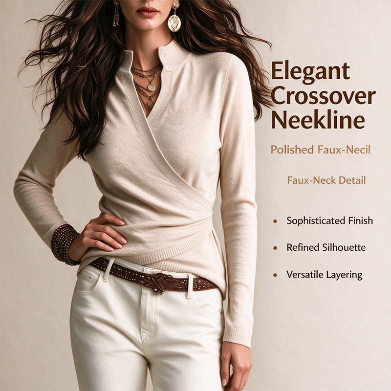 Early Autumn Fake Neck Cross Wrap Sweater for Women 👠