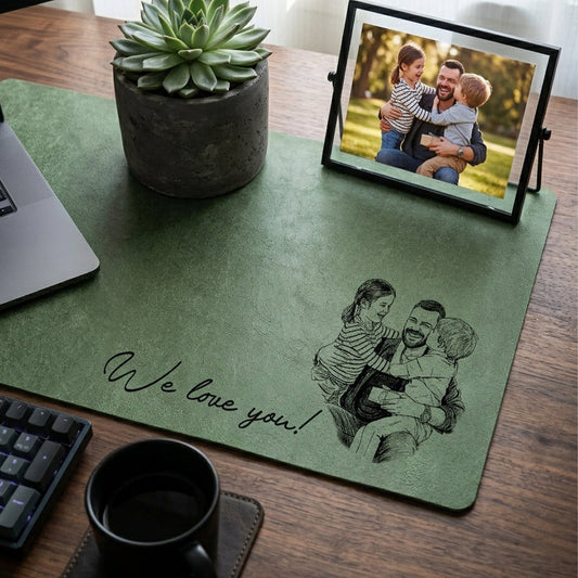 Father's Day Gifts, We Love You Custom Photo Sketch Line Art Father's Day Gift For Husband, Dad - Personalized Desk Mat