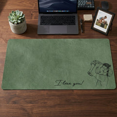 Father's Day Gifts, We Love You Custom Photo Sketch Line Art Father's Day Gift For Husband, Dad - Personalized Desk Mat
