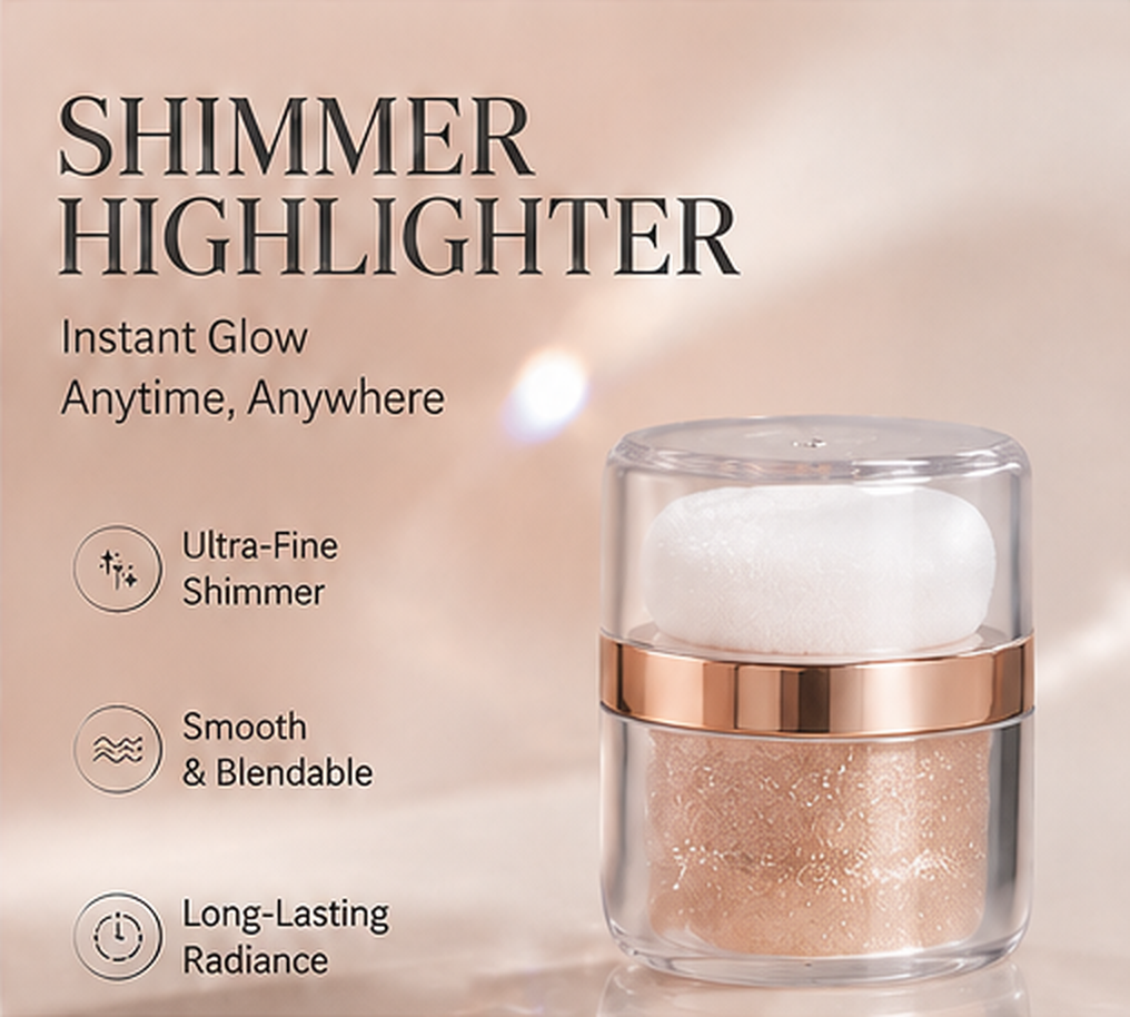 3-Shade Shimmer Highlighter with Puff | Face & Body Glow - image 5