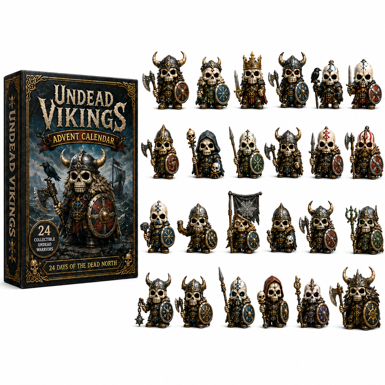 ⚔️Undead Vikings Advent Calendar 2026 – 24-Day Countdown with Collectible 3D Undead Warrior Miniatures, Acrylic Charms Blind Box