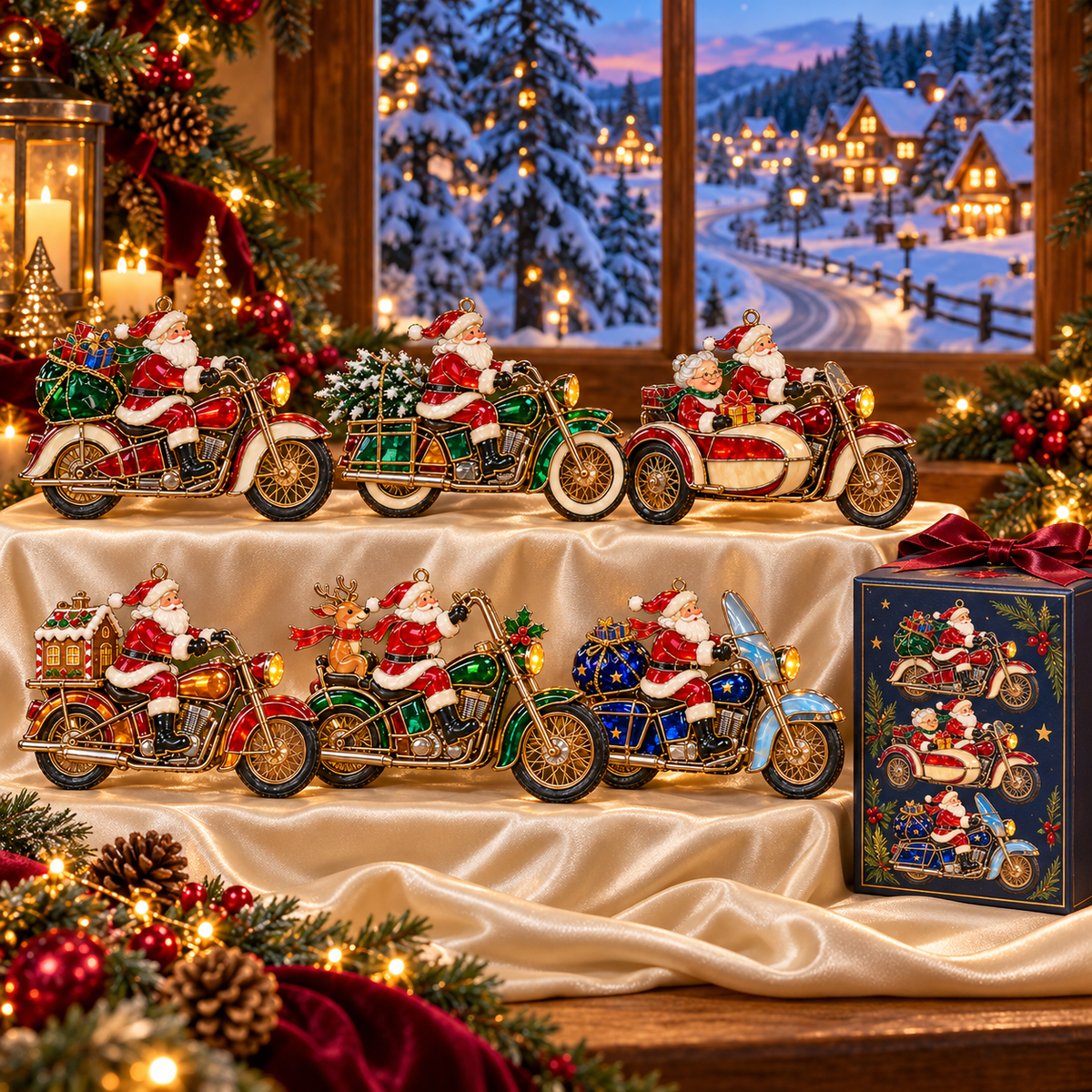 🏍️ 2026 Santa Claus Motorcycle Christmas Ornaments – Set of 6 Vintage Holiday Biker Keepsakes